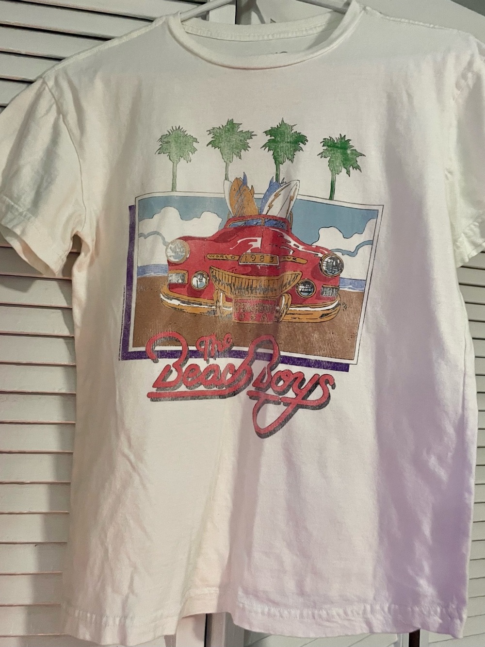 The Beach Boys White Graphic Tee with Red Car Design